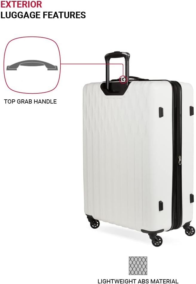 SwissGear 8018 Hardside Expandable Luggage with Spinner Wheels, White, 3-Piece Set (20/24/27)