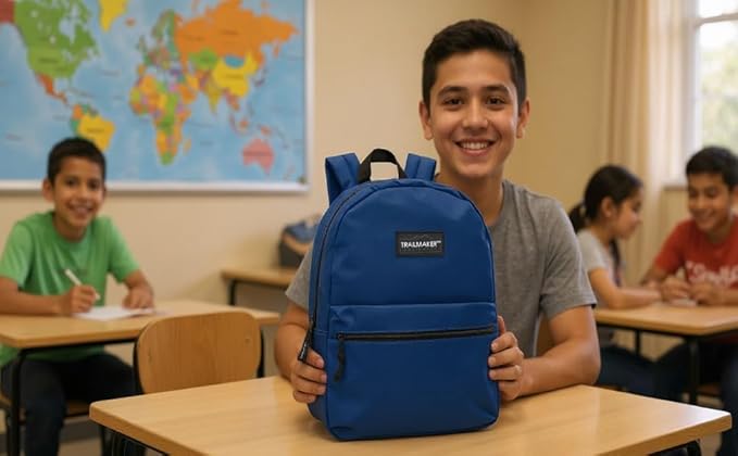 Trail maker Classic 17 inch Backpacks with Adjustable Padded Straps | School Backpacks for Girls, Boys (Navy)