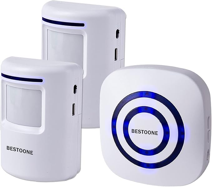 Motion Sensor Alarm, Long Range Wireless Driveway Alarm, Indoor Home Security System Electric Doorbells, 2 Motion Detector and 1 Alarm, 38 Chime Tunes, LED Indicator