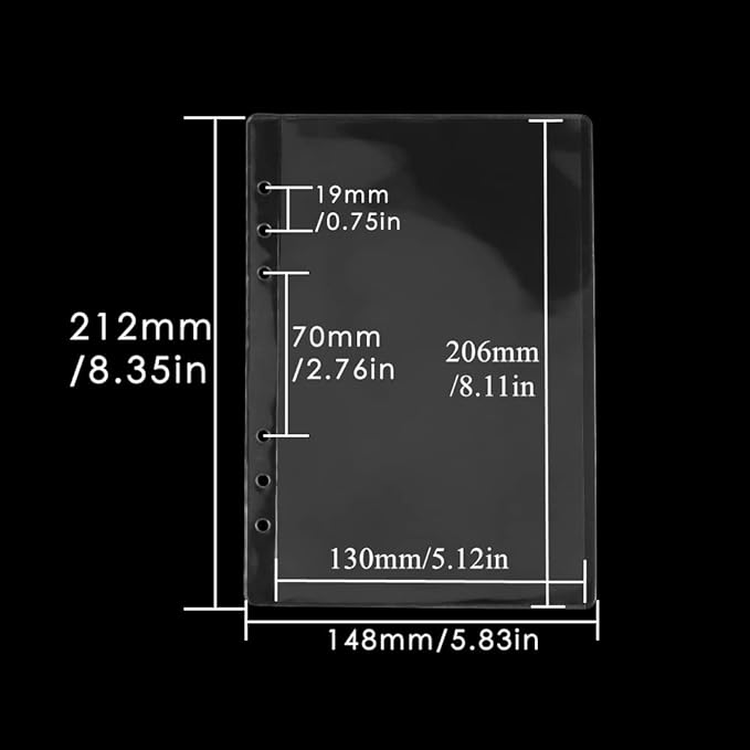 A5 Binder Pockets 12pcs Clear PVC Binder Pouches 6 Holes Zipperless Side Open Cash Budget Envelopes Waterproof Document Filing Bags for A5 Binder Protectors Photos, Cash Organize