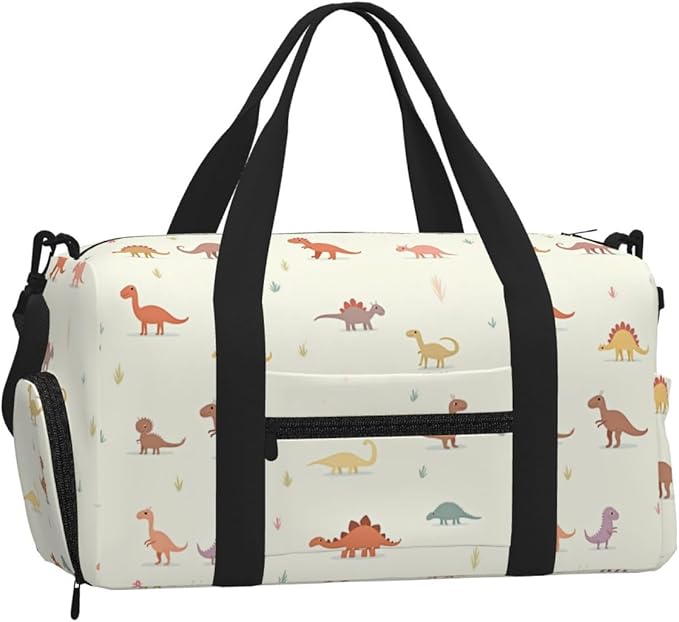 Cute Dinosaurs Print Gym Bag with Shoe Compartment for Women Men, 17.7in Sports Duffle Weekender Tote, Overnight Travel Duffel Bag Carry On