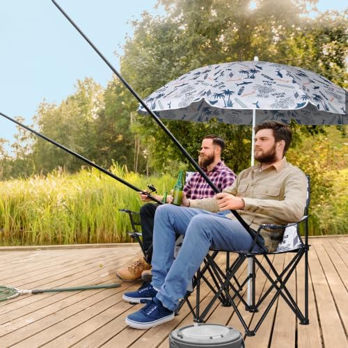 Camping Chairs, Folding Double Chair with Removable Umbrella, Cup Holders, Cooler Bag, Side Pocket & Carry Bag, for Beach, Outdoor, Sports, Concerts, Travel, Picnic