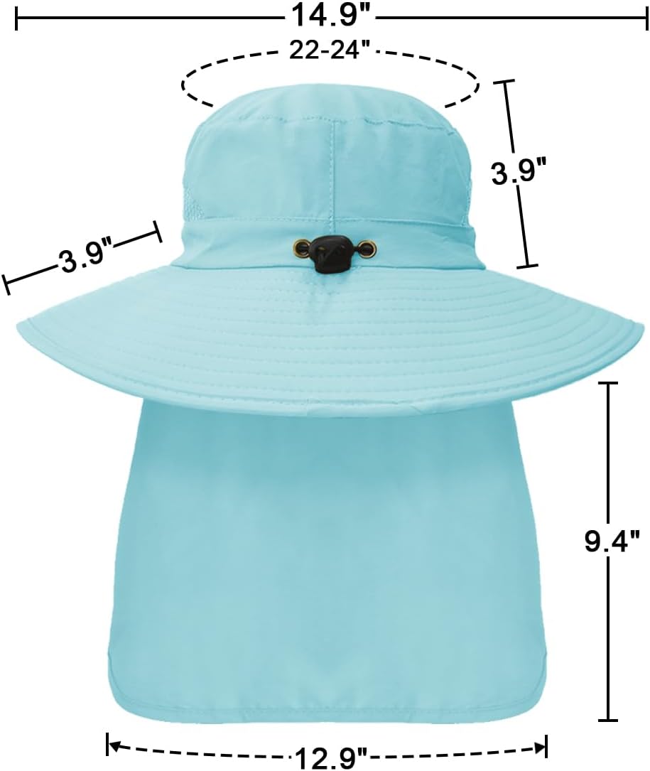 Outdoor Sun Hats with Stowable Neck Flap for Men Women UPF 50+ Mesh Summer Bucket Hat Wide Brim for Fishing Safari Hiking