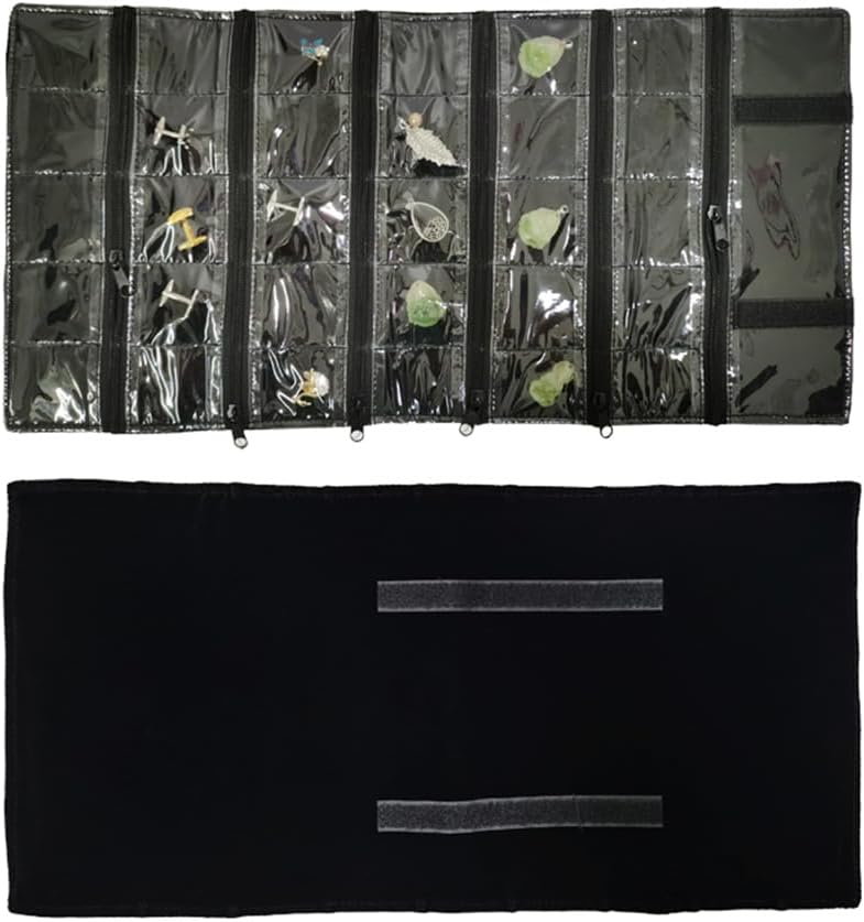 Travel Jewelry Roll Bag Portable Organizer Pouch With Grids&PVC Cover Storage Bags for Necklace, Bracelet, Bracelet,Ring, Badge, Pendant