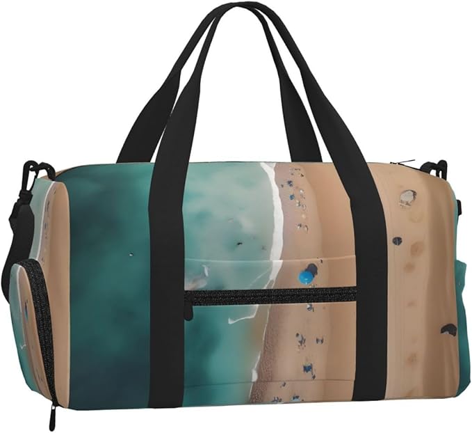 Aerial view of the beach Print Gym Bag with Shoe Compartment for Women Men, 17.7in Sports Duffle Weekender Tote, Overnight Travel Duffel Bag Carry On