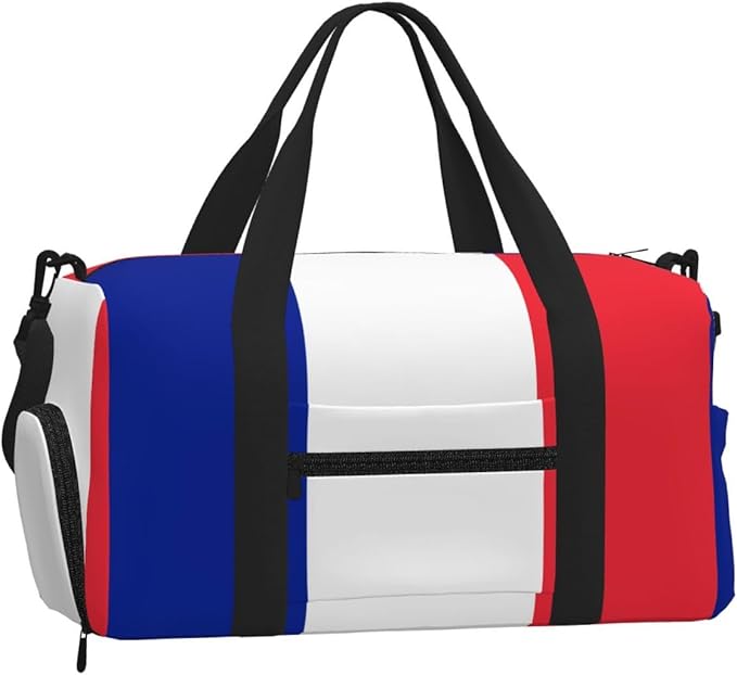 French flag Print Gym Bag with Shoe Compartment for Women Men, 17.7in Sports Duffle Weekender Tote, Overnight Travel Duffel Bag Carry On
