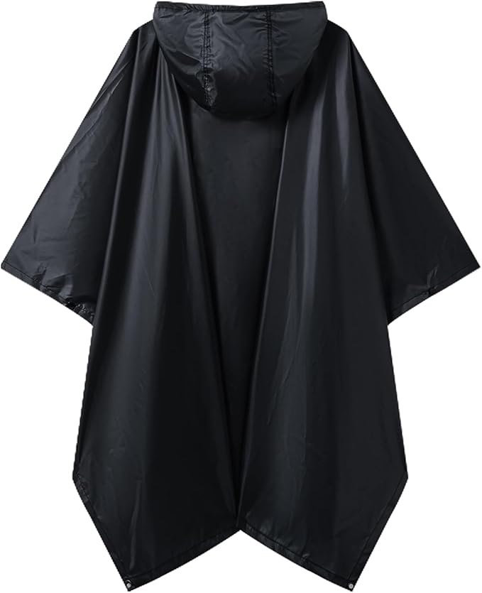 Hooded Rain Poncho for Adults - Waterproof Rain Coat and Lightweight Jacket 3-in-1 Multi-Function with Pockets