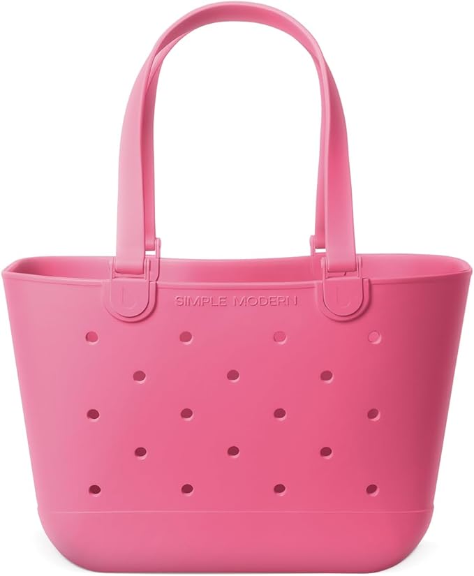Simple Modern Large Beach Bag | Waterproof Getaway Rubber Tote with Zipper Pocket for Travel, Pool, Boat, Groceries, Sports | Velvet Pink | Large, Waterproof, Zipper Pocket, Travel, Pool