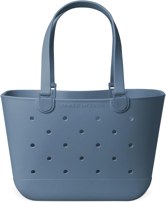 Simple Modern Large Beach Bag | Waterproof Getaway Rubber Tote with Zipper Pocket for Travel, Pool, Boat, Groceries, Sports | Blue Dune