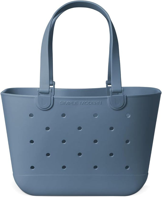 Simple Modern Large Beach Bag | Waterproof Getaway Rubber Tote with Zipper Pocket for Travel, Pool, Boat, Groceries, Sports | Blue Dune