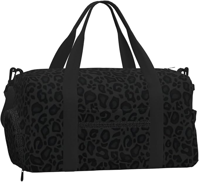 Black Gray Leopard Print Sports Gym Bag For Men Women Travel Duffel Bag With Shoe Compartment Water Resistant Gym Bag Carry On Duffel Bag For Yoga Gym Sports Weekend Traveling