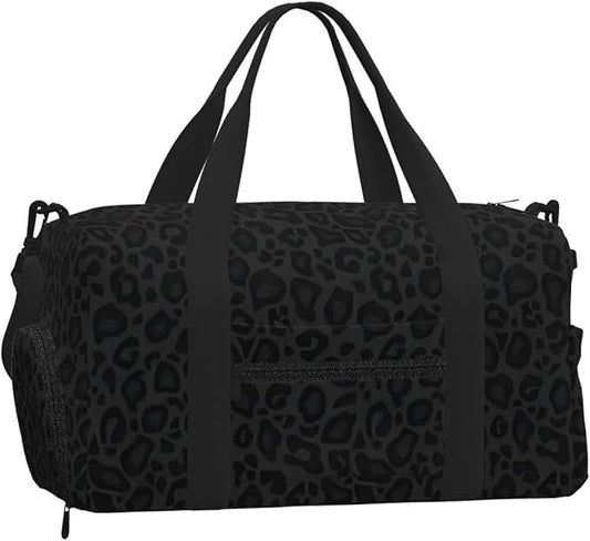 Black Gray Leopard Print Sports Gym Bag For Men Women Travel Duffel Bag With Shoe Compartment Water Resistant Gym Bag Carry On Duffel Bag For Yoga Gym Sports Weekend Traveling