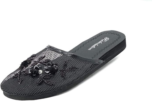 REDVOLUTION Women's Chinese Mesh Slipper Floral Flip Flop Sandals | 1313