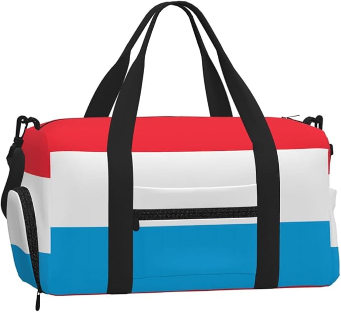 Luxembourg flag Print Gym Bag with Shoe Compartment for Women Men, 17.7in Sports Duffle Weekender Tote, Overnight Travel Duffel Bag Carry On