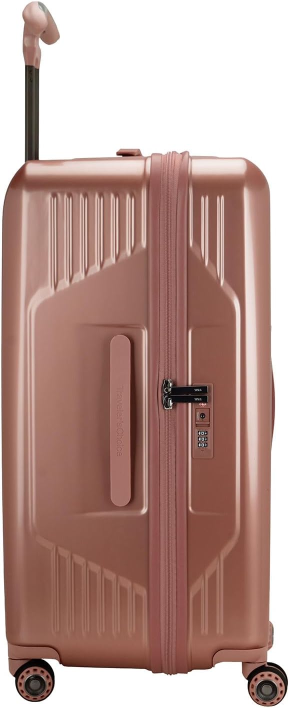 Traveler's Choice Ultimax II Polycarbonate Hardside Luggage with Spinner Wheels, Rose Pink, 28-Inch Medium Trunk