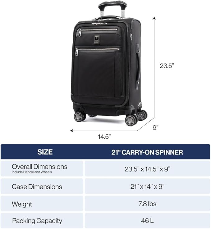 Travelpro Platinum Elite Softside Expandable Carry on Luggage, 8 Wheel Spinner Suitcase, USB Port, Suiter, Men and Women, Pilot Green, Carry On 21-Inch