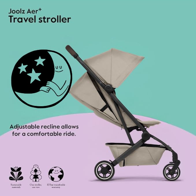 Joolz AER+ Lightweight & Compact Travel Stroller - Portable One-Hand Fold Design - Ergonomic Seat for Infant & Toddler (up to 50 lb) - XXL Sun Hood - Stroller for Airplane -Travel Pouch - Sandy Taupe