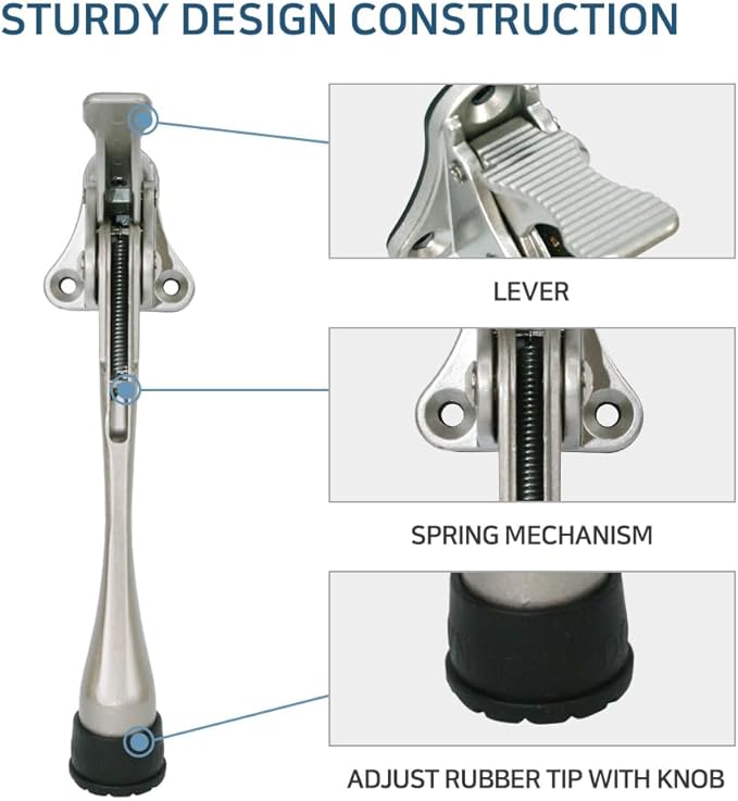 One Touch Kickdown Door Stopper, Door Holder, Heavy Duty Door Stops, Bottom of Door, Height-Adjustable Rubber Tips by HASHI (Chrome 6 inch x 1pack)