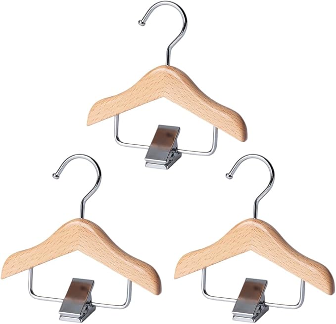 Ximimark 3PCS Solid Wood Mini Hanger for Pet Clothes Dog Clothing Hanger with Clip and Hook for Pet Accessories