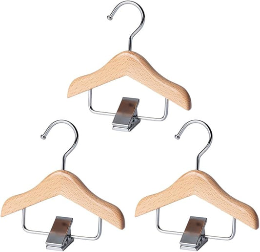 Ximimark 3PCS Solid Wood Mini Hanger for Pet Clothes Dog Clothing Hanger with Clip and Hook for Pet Accessories