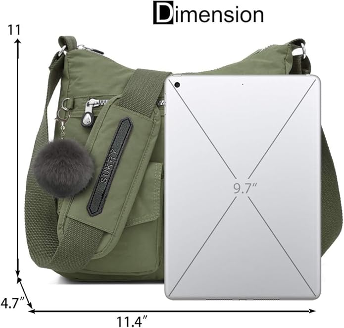 SUKRY Nylon Crossbody Bag for Women with Anti theft RFID Pocket, Waterproof Shoulder Bag Travel Purses and Handbag