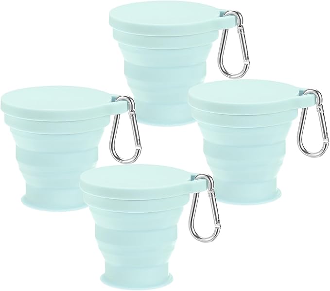 4 Pack Collapsible Travel Cup, 6oz(180ml) Silicone Portable Foldable Water Cup Bottle with Spring Buckle for Travel/Camping/Hiking, Reusable [Blue]