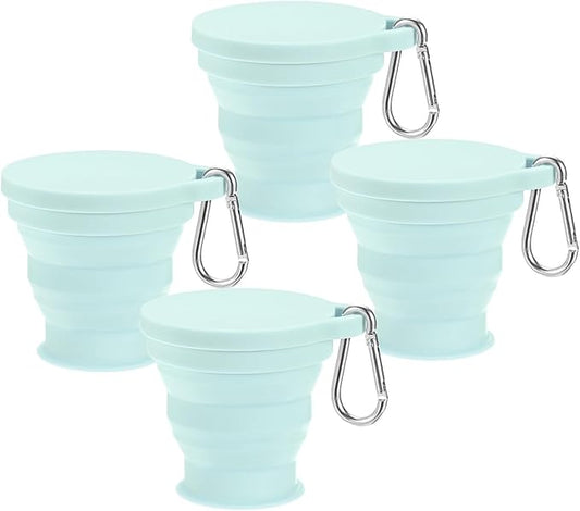 4 Pack Collapsible Travel Cup, 6oz(180ml) Silicone Portable Foldable Water Cup Bottle with Spring Buckle for Travel/Camping/Hiking, Reusable [Blue]