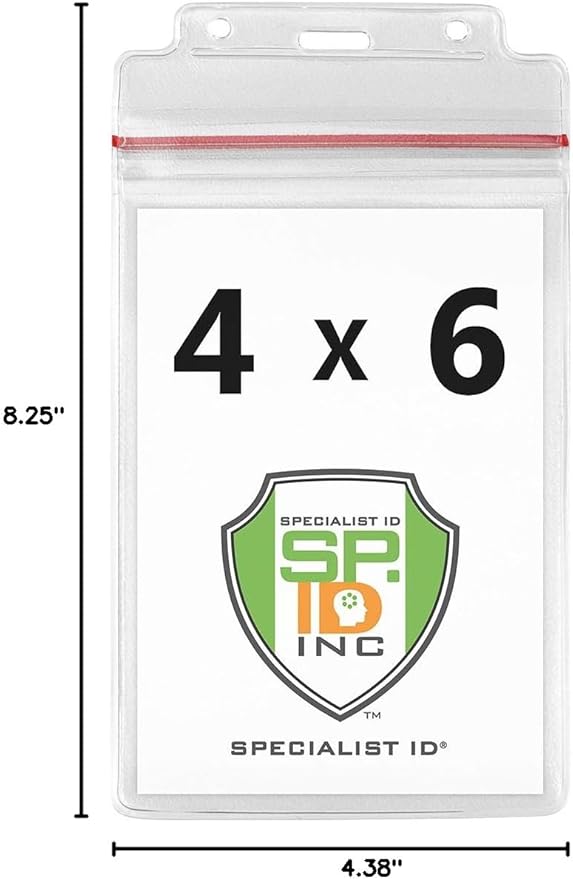 Bulk 100 Pack - Extra Large Waterproof Badge Holder - 4 X 6 Inch Passport & International Immunization Card - Heavy Duty Resealable Zip Top Closure by Specialist ID (Great for Cruise Essentials)