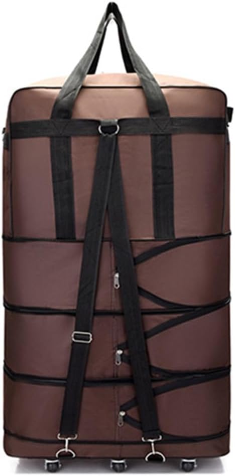 Expandable Extra Large Travel Oxford Duffel Bag with Wheels Waterproof Lightweight Traveling Foldable Suitcase (Brown, L - 6 wheels)