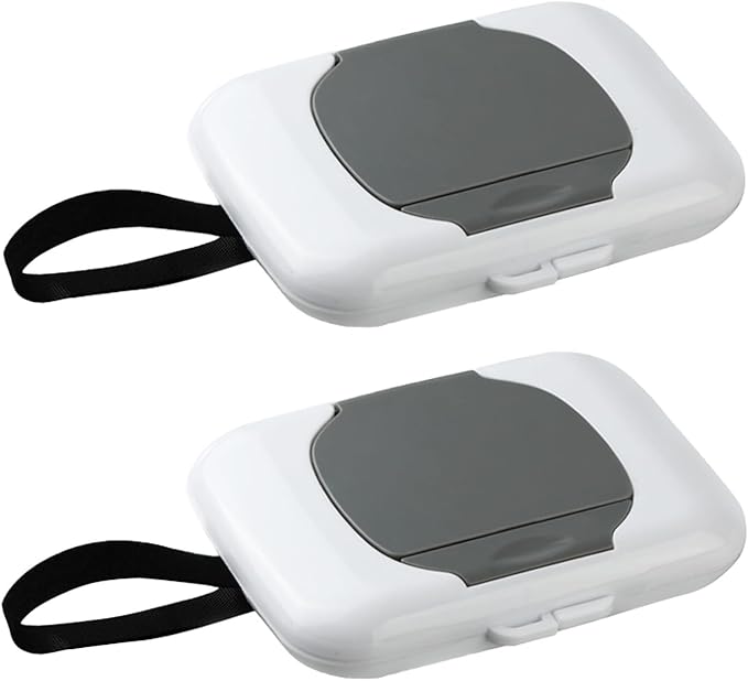 PandaEar 2 Pack Portable Baby Wipes Dispenser | Refillable Wet Wipe Case with Secure Lid and Carrying Strap for Travel, Diaper Bag, Car, and Nursery, 6.5 x 5.1 x 1in