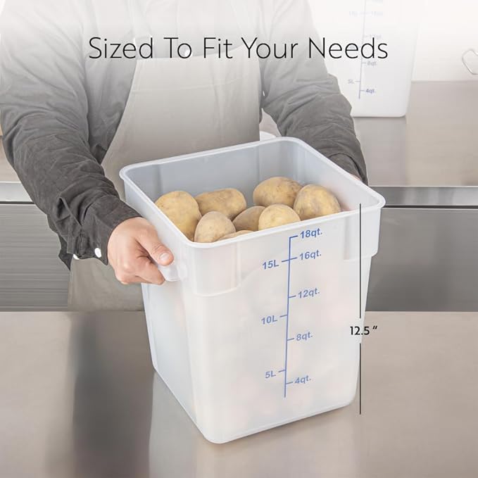 Restaurantware Food Storage Container 1 Pack of 18 qt Plastic Kitchen Storage Bin with Volume Markers Space-Efficient Design Dishwasher-Safe Polypropylene Translucent