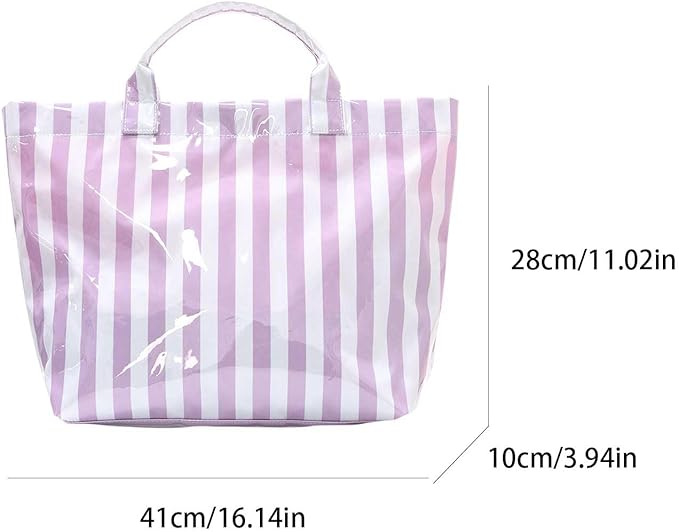 JQWYGB Striped PVC Tote Bag Large Glossy Striped Handbags Waterproof Top Handle Bag Plastic Tote Handbag Beach Travel Work