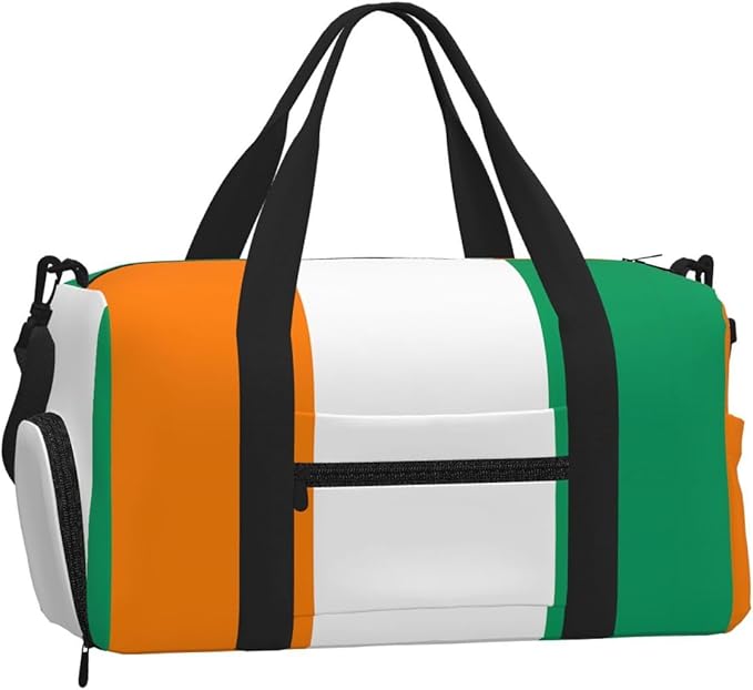 Flag of Cote d'Ivoire Print Gym Bag with Shoe Compartment for Women Men, 17.7in Sports Duffle Weekender Tote, Overnight Travel Duffel Bag Carry On
