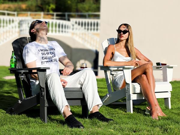 SERWALL Adirondack Chair with Cup Holders - Composite Adirondack Chairs Set of 2 HDPE Outdoor Chairs All Weather Use- White