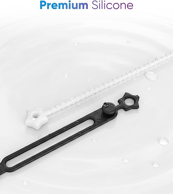 52 Pack Silicone Cable Ties, Reusable Star Design Cord Organizer Straps in 2 Styles, Durable & Stretchable Wire Management for Home, Office, Travel (Black&White)