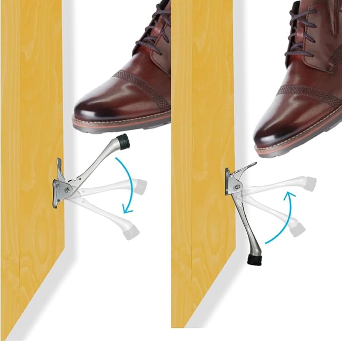 One Touch Kickdown Door Stopper, Door Holder, Heavy Duty Door Stops, Bottom of Door, Height-Adjustable Rubber Tips by HASHI (Satin Nickel 6 inch x 1pack)