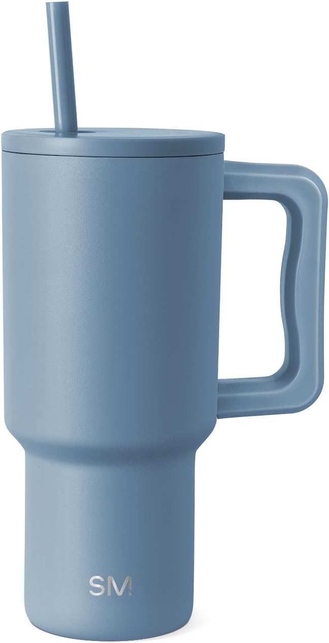 Simple Modern 30 oz Trek Tumbler with Handle and Straw Lid | Cup Holder Friendly Insulated Stainless Steel Travel Mug | Blue Dune