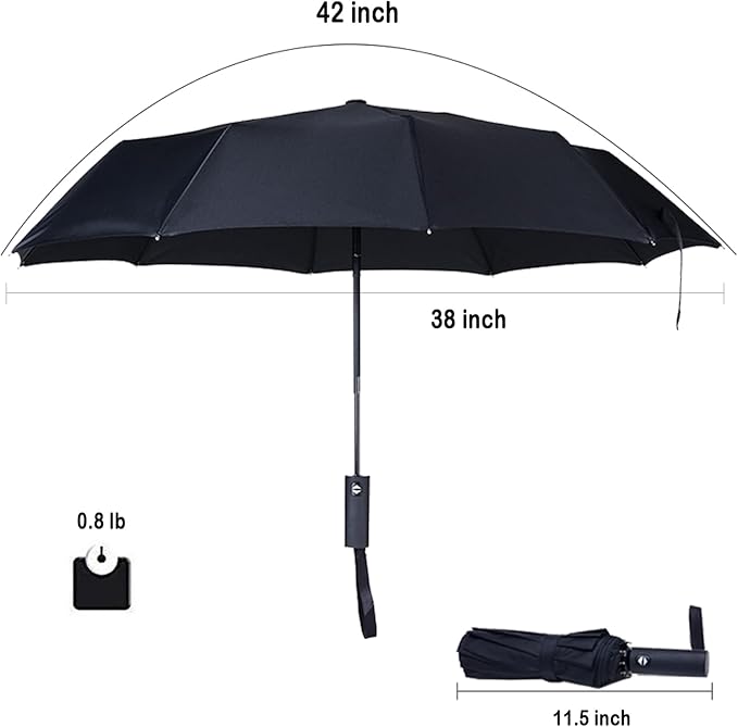 Travel Essentials Umbrella Windproof Compact Collapsible Light, Automatic, Strong and Portable, Wind Resistant Folding Small Umbrella for Rain