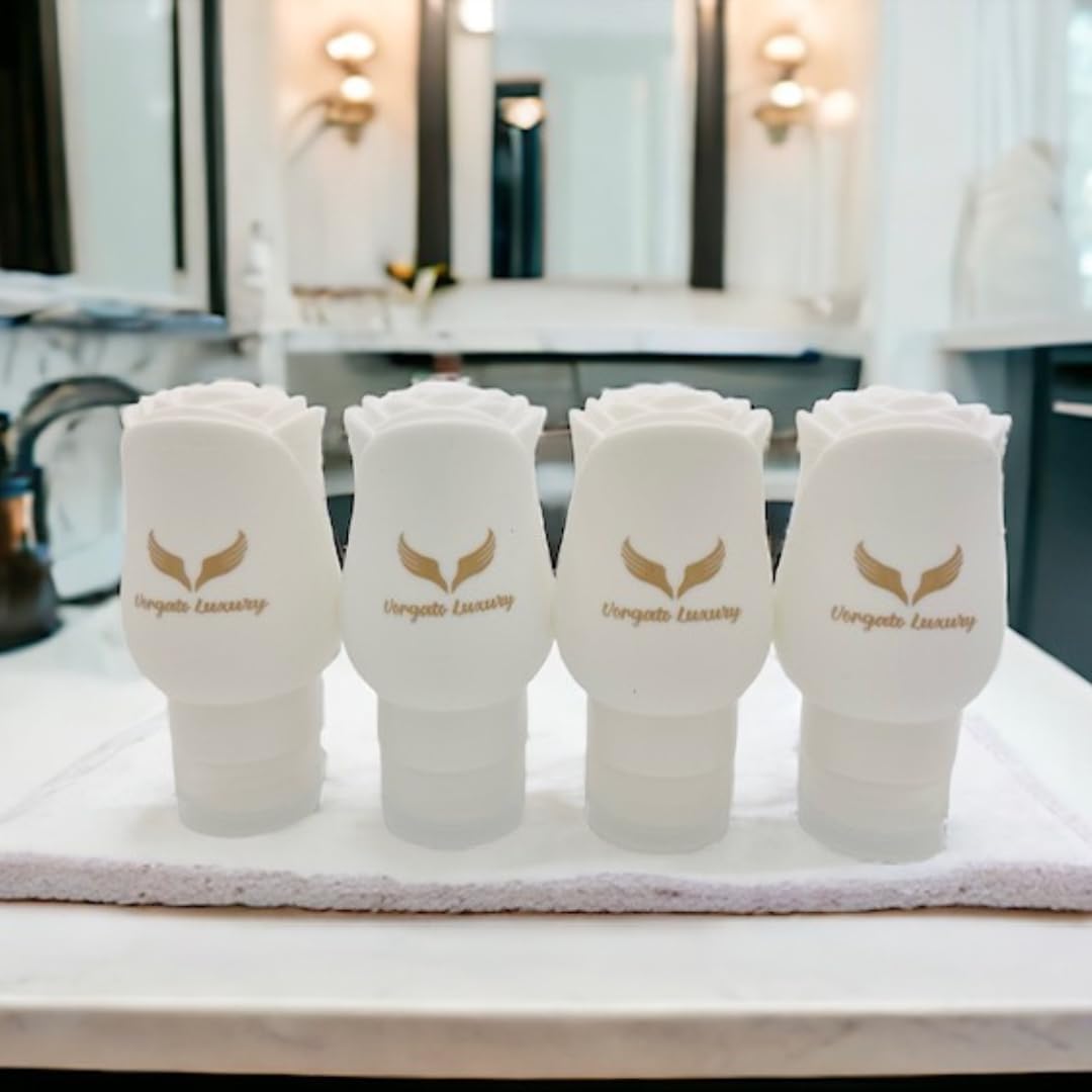 Vorgato Luxury- Silicone Travel Bottles for Toiletries - 3oz Silicone - TSA Approved - Refillable Travel Bottles 4pcs (White)