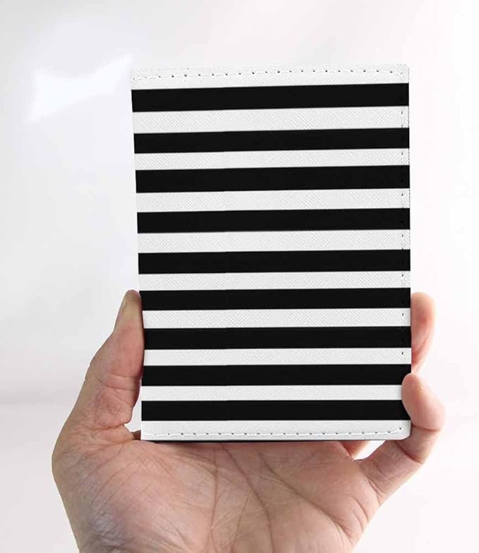 Striped Passport Holder for Travel Black and White Simple Abstract Geometry PU Leather Passport Cover Wallet Cute Passport Card Holder for Women and Men