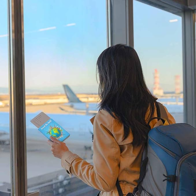Travel to World Passport Holder for Travel Road Trip Landmarks on the Globe PU Leather Passport Cover Wallet Cute Passport Card Holder for Women and Men