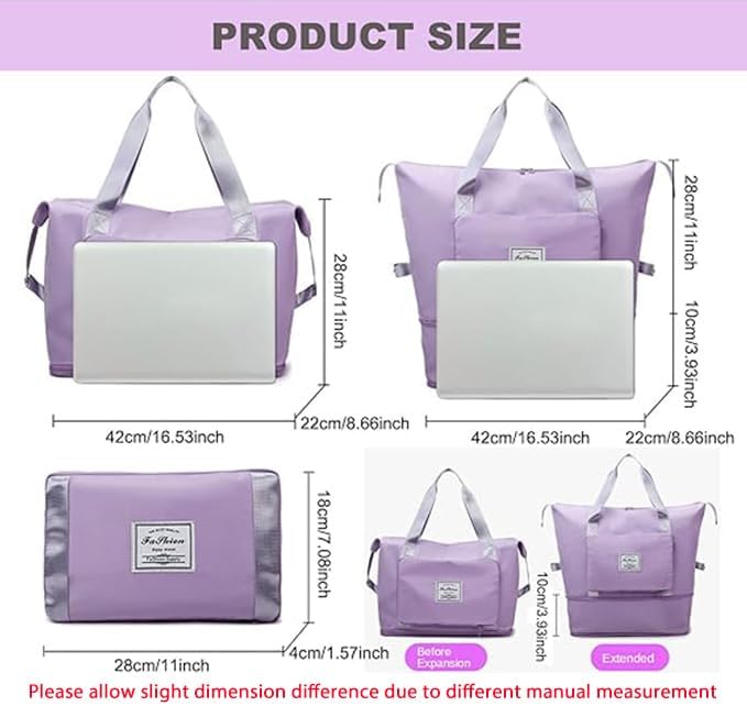 Large Capacity Travel Bag, Foldable Travel Bag, Expandable Travel Duffel Bag, Collapsible Waterproof Large Capacity Travel Handbag, Overnight Bag for Women and Man