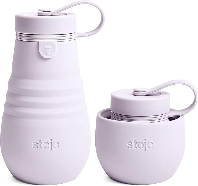 STOJO Jr Collapsible Bottle for Kids - Lilac Purple, 14oz / 400ml - Leak-Proof Reusable Silicone Travel Cup for Hot & Cold Drinks - For Home, On-The-Go Camping & Hiking - Microwave & Dishwasher Safe