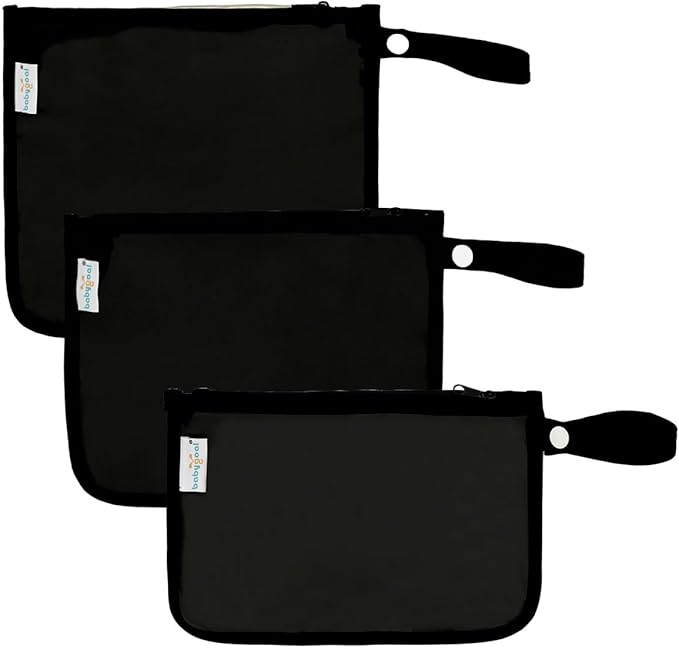 babygoal Clear Travel Organizer Bags 3 Pack, TSA Approved Mess-Proof Pouches with Snap Handle, Water-Resistant Toiletry Essentials for Baby & Mom (Black)