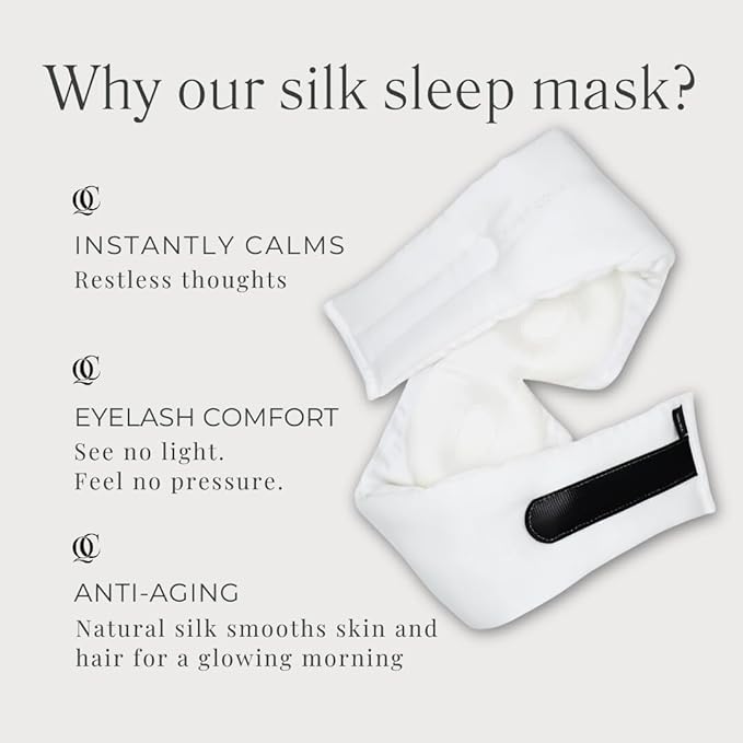 QUIET COVE Plush 3D Contoured Silk Sleep Mask - Total Blackout, 100% Silk 22 Momme, Foam Eye Cups Do Not Crush Eyelashes, Luxe Cloud Filling for Side Sleeping Comfort (Pearl White) Luxury Gift Box