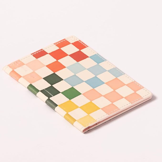 Eccolo Passport Cover Case - Premium Faux Leather, Checkered Design, 5.5x4 inches, Lightweight Travel Essential with Boarding Pass Holder Flap - Chic & Stylish Gift for Travelers