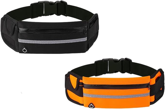 Anti-Theft Invisible Waist Bag, Money Belt for Travel with Hidden Compartment, Waterproof Slim Waist Pack for Phone Passport Cash, Running Cycling Hiking Fitness Security Belt Bag (Black+Orange)