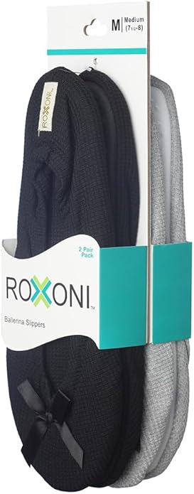 Roxoni Women's Terry Classic Cotton & Velour Ballerina Slippers (Pack of 2)