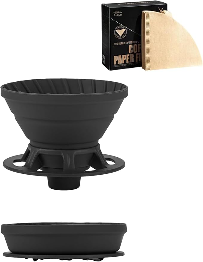 Collapsible Pour Over Coffee Dripper, Silicone Reusable Pour Over Coffee Maker for Camping, Travel, Home&Office, Single Clever Coffee Dripper With 100 Filter Paper #01(1-2 Cup)