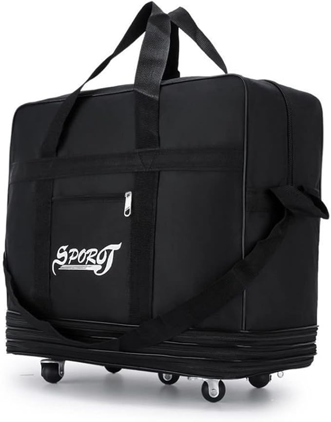 M Size Expandable Travel Oxford Duffel Bag with Wheels Waterproof Lightweight Traveling Foldable Suitcase (Black)